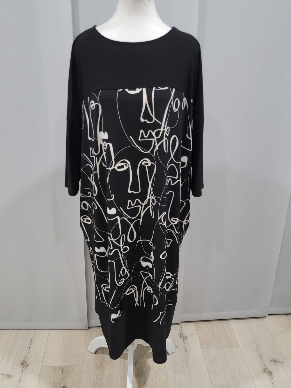 Joseph Ribkoff Black Dress with White Abstract Face Print